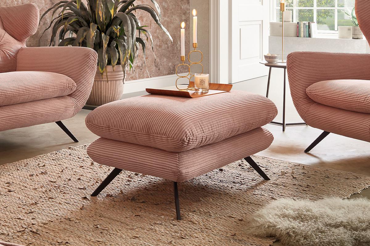 HOCKERBANK CHARME Pink Cord - Rosa, Textil (90/45/60cm) - KAWOLA