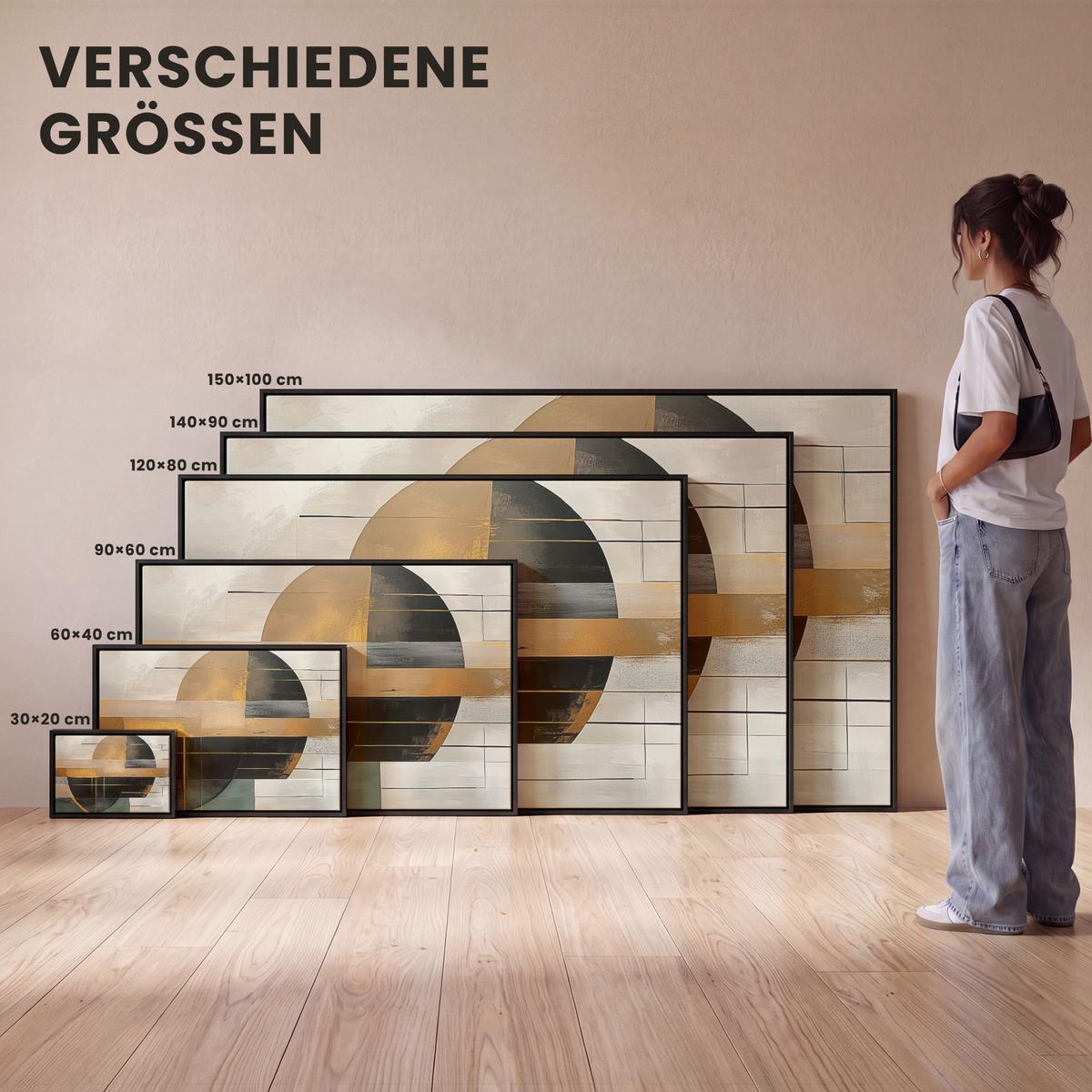 LEINWAND Bilder mit Rahmen - Abstrakt - Gold - Bronze - Grün - Formen - Modern - 120x80 - Multicolor, Textil (120/80cm) - MuchoWow