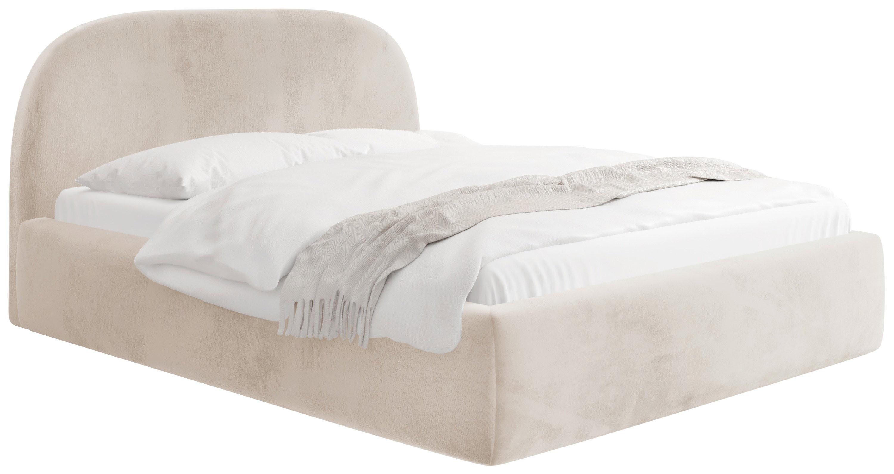 POLSTERBETT Puro mit Bettkasten, Beige Samt 160 x 200 cm – mit Metall-Lattenrost - Ecru/Beige, Kunststoff/Textil (160/200cm) - WFL GROUP
