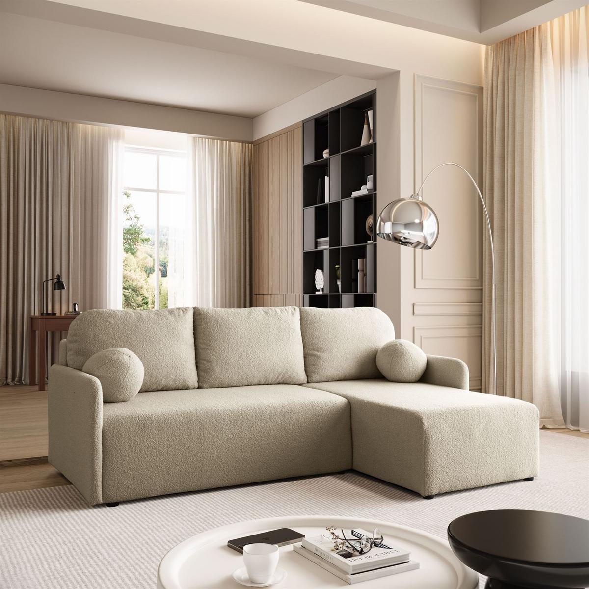 ECKSOFA CUDDLE mit Schlaffunktion und Bettkasten, Quelle 16 - Ecru, Textil (213/145cm) - Lookway