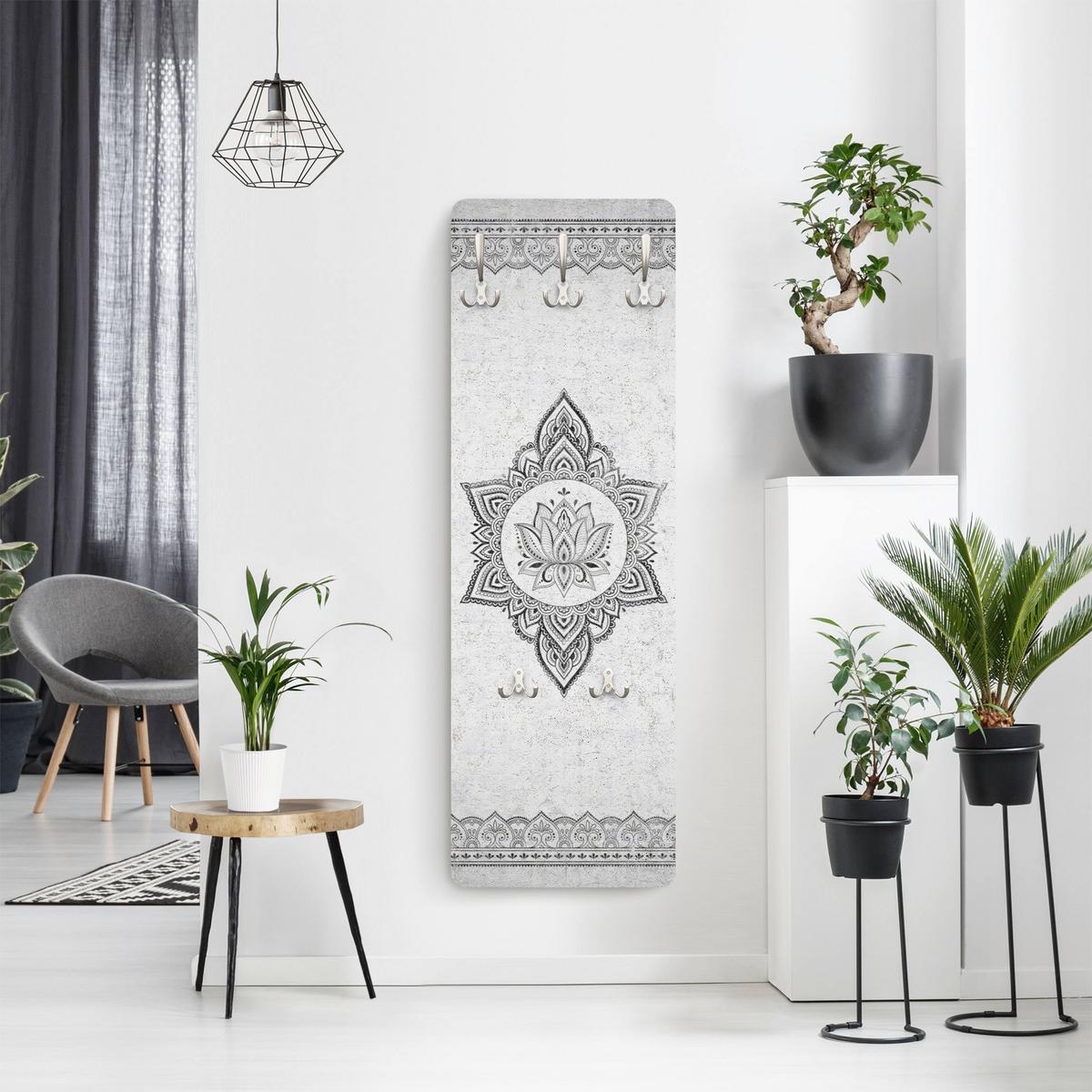 WANDGARDEROBE - Mandala Lotus Betonoptik 34/105 cm - Grau, Holzwerkstoff (34/105/1.6cm) - Bilderwelten
