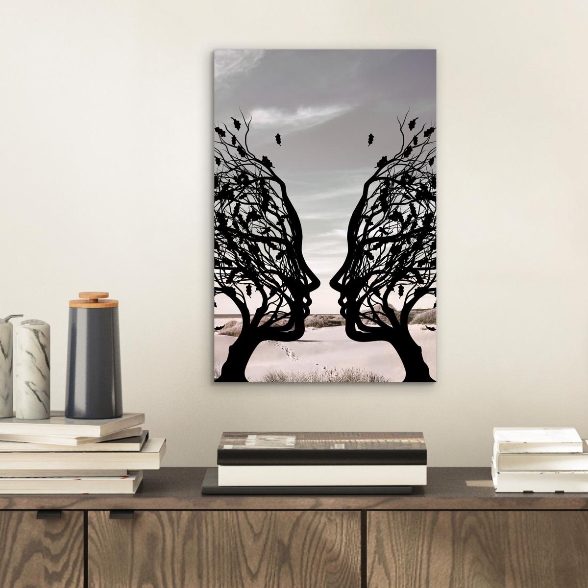 METALLBILD Strand - Meer - Menschen - Baum - Moderne Kunst 20x30 cm - Hellgrau, Metall (20/30cm) - MuchoWow