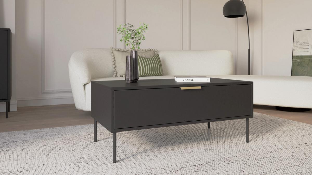 COUCHTISCH VENA schwarz 100/50 cm - Schwarz, Holzwerkstoff/Metall (50/100/44cm) - Selsey