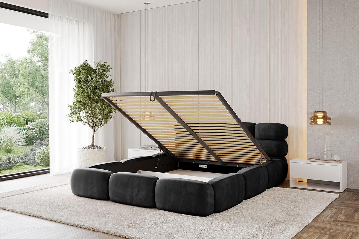 POLSTERBETT mit Bettkasten und Lattenrost, Boxbett ohne Matratze - NOMA 140x200 Schwarz - Schwarz, Holzwerkstoff/Textil (140/200cm) - ALTDECOR
