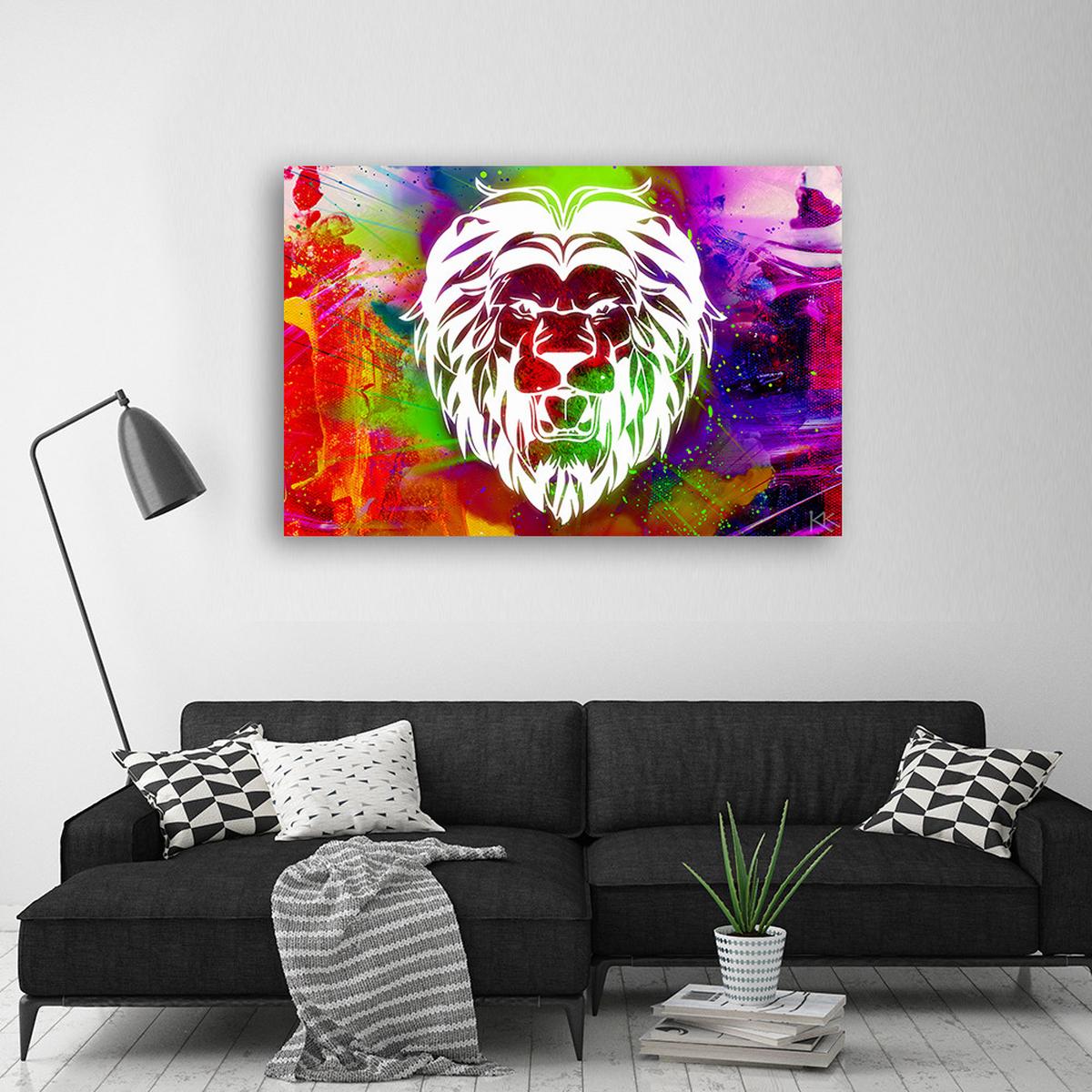 LEINWANDBILD Bunte Löwe Abstraktion 120x80cm - Multicolor, Textil (120/80cm) - Feeby