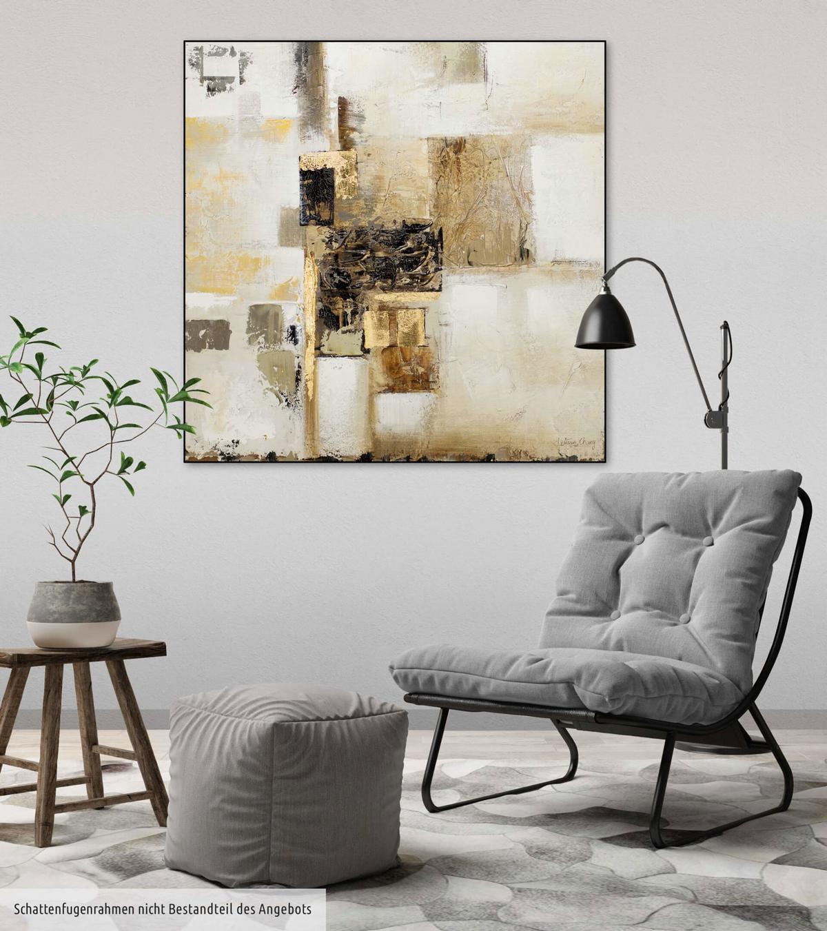 ÖLGEMÄLDE 80/80 cm - Beige/Goldfarben, Holz/Textil (80/80cm) - KUNSTLOFT