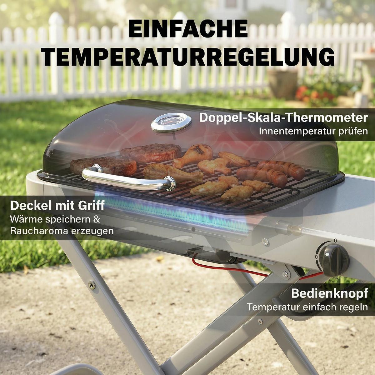 GASGRILL faltbar aus Edelstahl Schwarz - Schwarz, Metall (55/89/109cm) - Outsunny