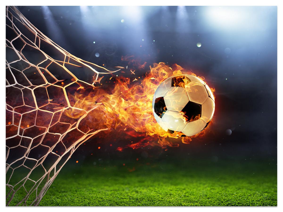 FOTOTAPETE für Jugendzimmer Fußball Flammen Stadion Feuer 400x280 - Multicolor, Papier (400/280cm) - Muralo