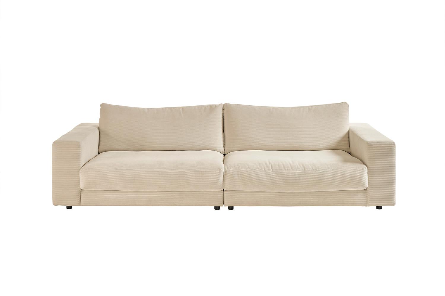 SOFA 3-SITZER MADELINE Cremeweiß Cord - Creme/Schwarz, Textil (290/85/127cm) - KAWOLA