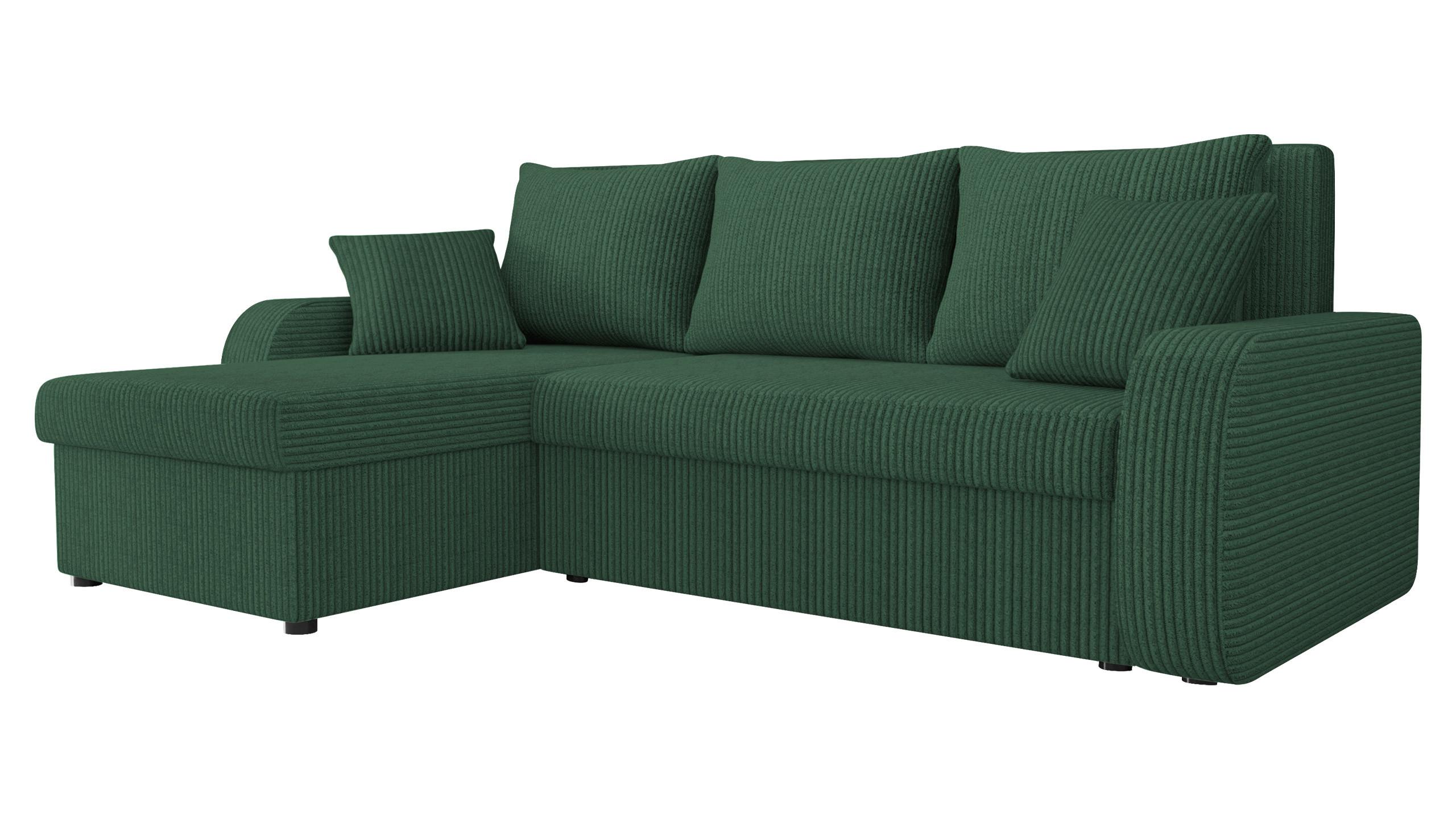 ECKSOFA Kris Cord - Dunkelgrün/Schwarz, Holz/Kunststoff (238/147cm) - MIRJAN24