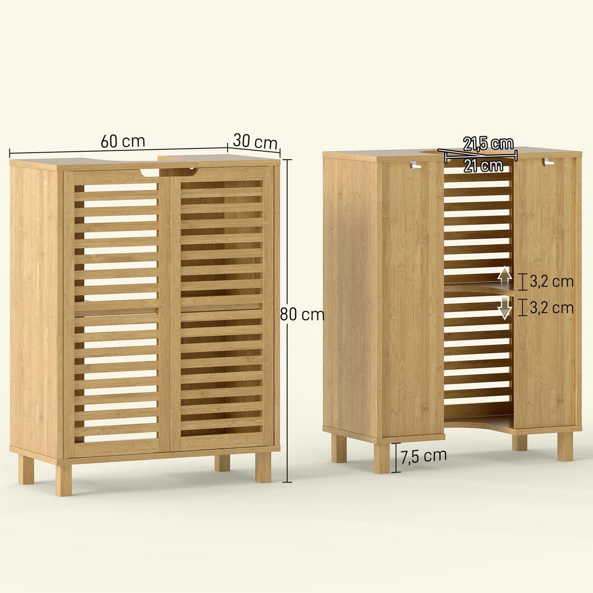 WASCHBECKENUNTERSCHRANK Bambus Naturholz - Naturfarben, Holz (30/80/60cm) - HOMCOM