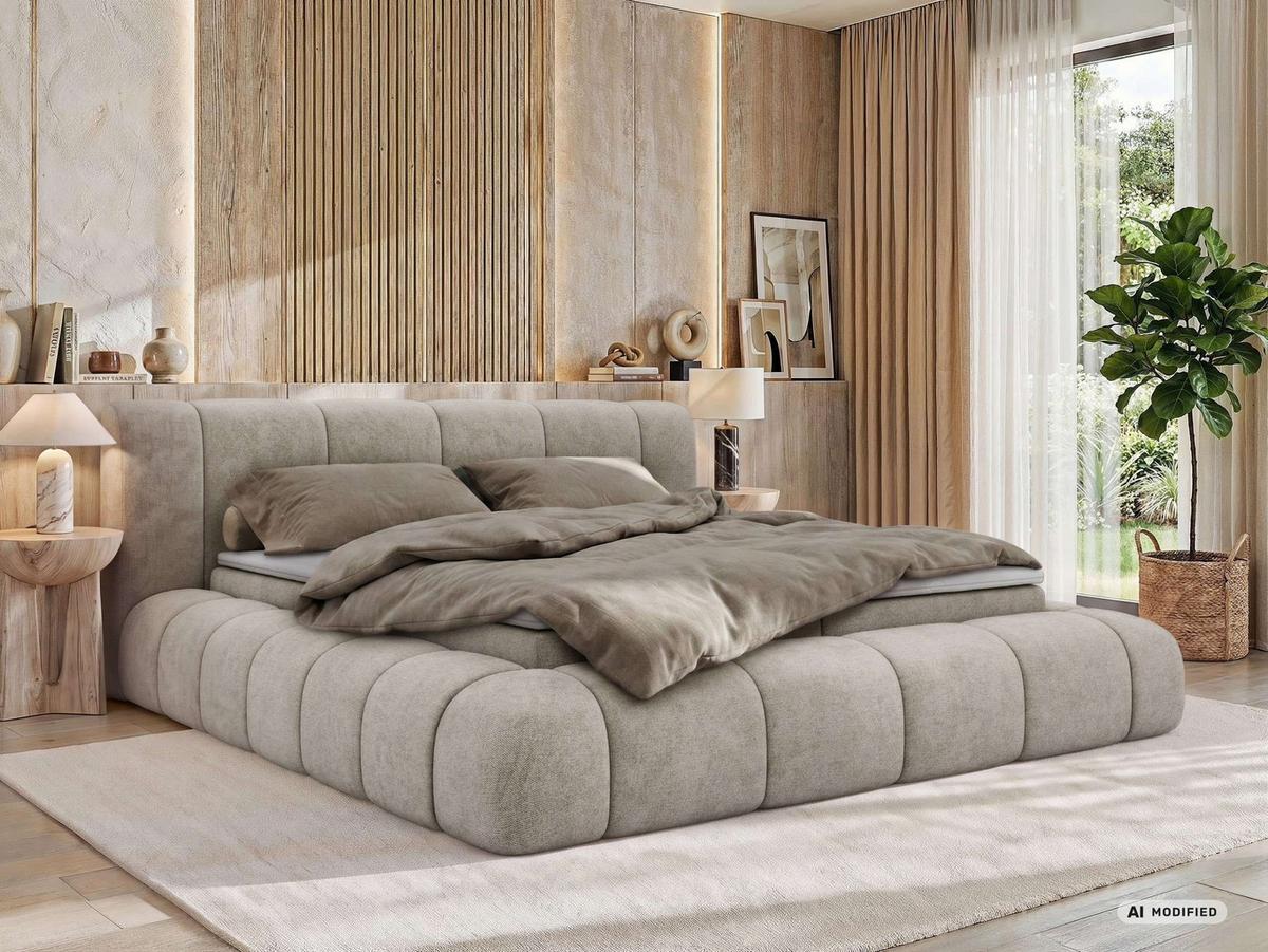 BOXBETT NUBEA 140/200 - Greige Stukture - Topper T25 - H3 - Greige/Schwarz, Kunststoff/Textil (140/200cm) - MKS