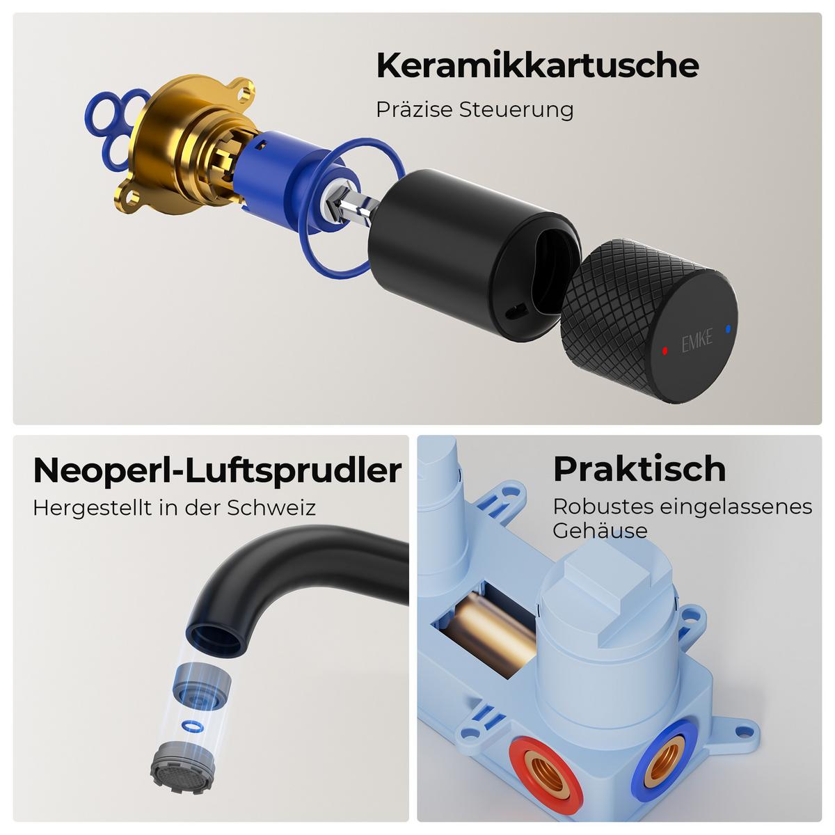WASCHTISCHARMATUR Unterputz Schwarz 28,1/14 cm - Schwarz, Metall (28.1/14/6.5cm) - EMKE