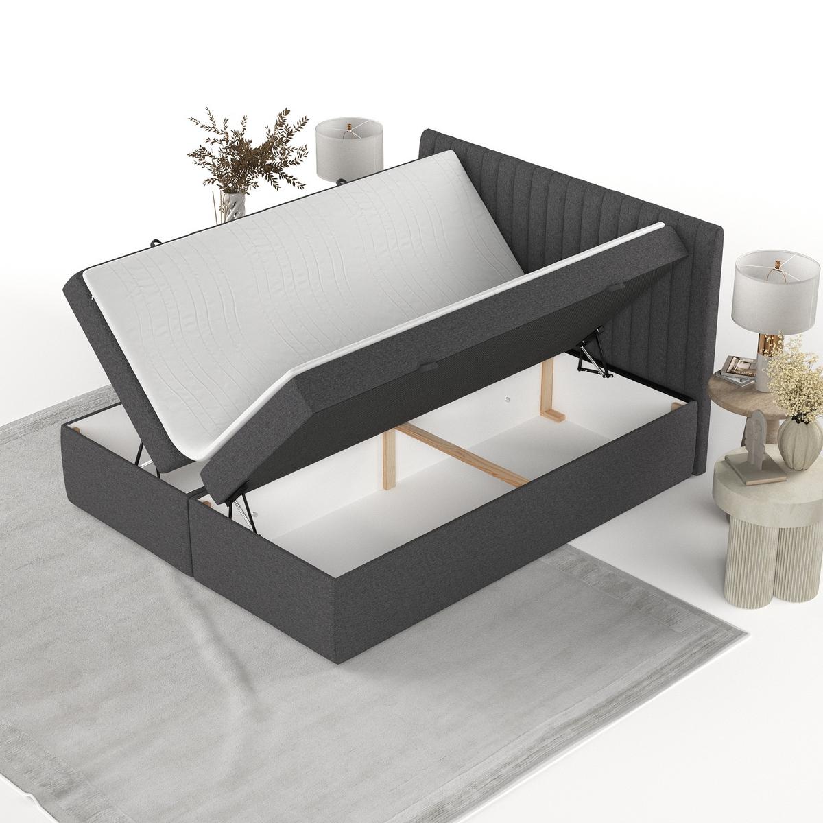 BOXBETT Maldon 140/200 cm Anthrazit im Megan Stoff - Anthrazit/Schwarz, Holz/Holzwerkstoff (140/200cm) - AltaBeds