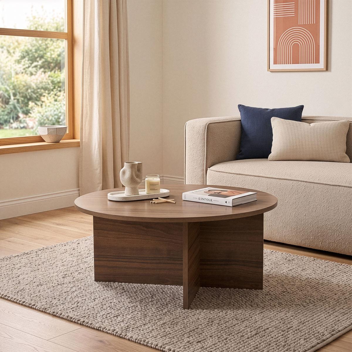 COUCHTISCH mit abgerundeter Platte - soleil 90/90/40 cm - Naturfarben, Holzwerkstoff (90/90/40cm) - Calicosy
