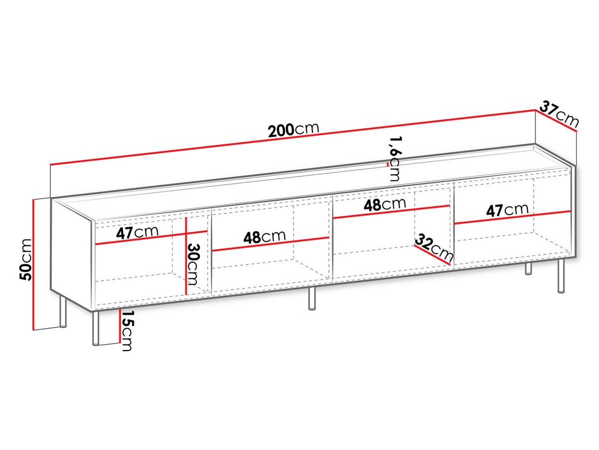 TV-LOWBOARD Tewos 200 2D - Nussbaumfarben/Schwarz, Holzwerkstoff/Metall (200/50/37cm) - MIRJAN24