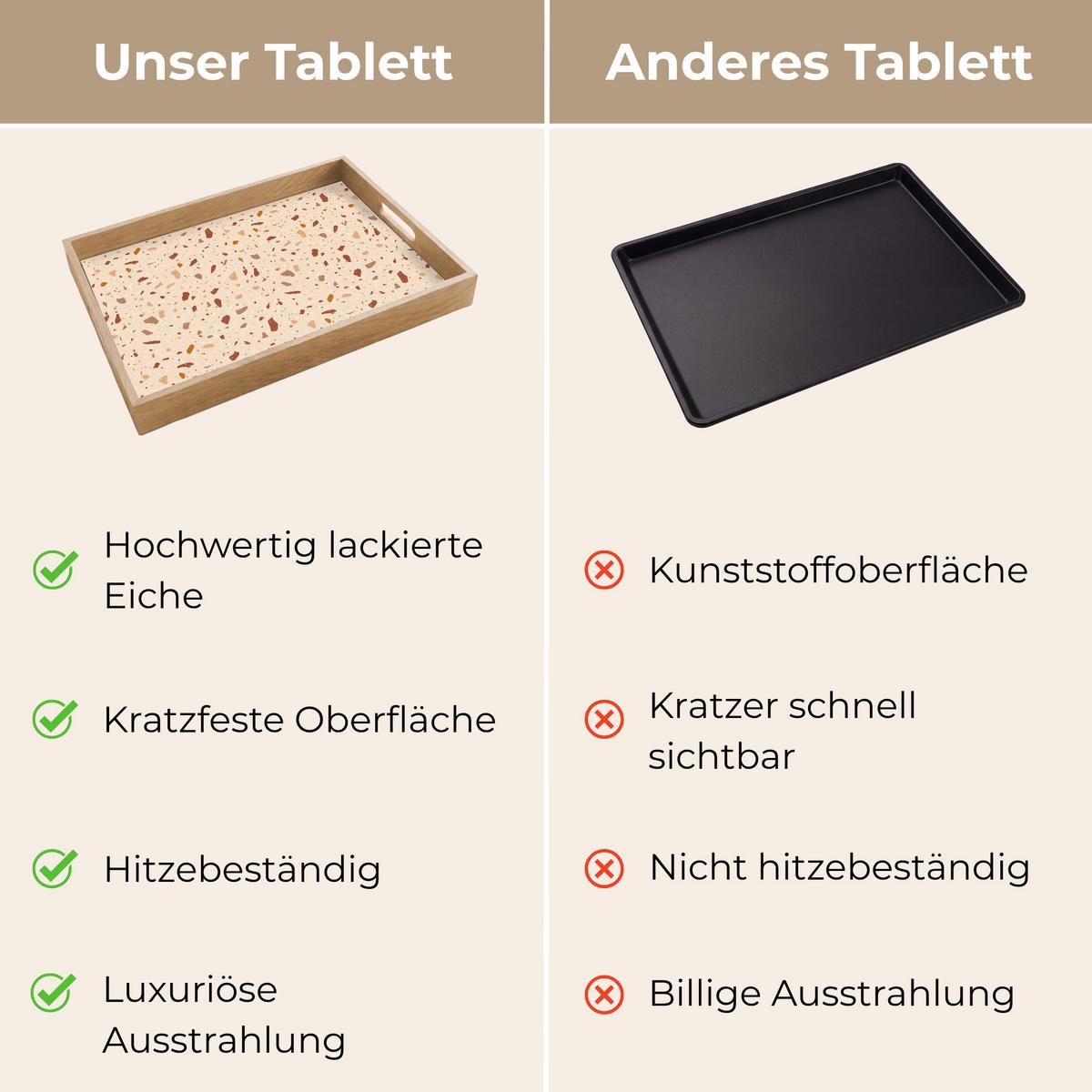 TABLETT Terrazzo - Muster - Bunt - Stein 50x35 cm - Beige, Holz (50/5/5cm) - OnlyWow