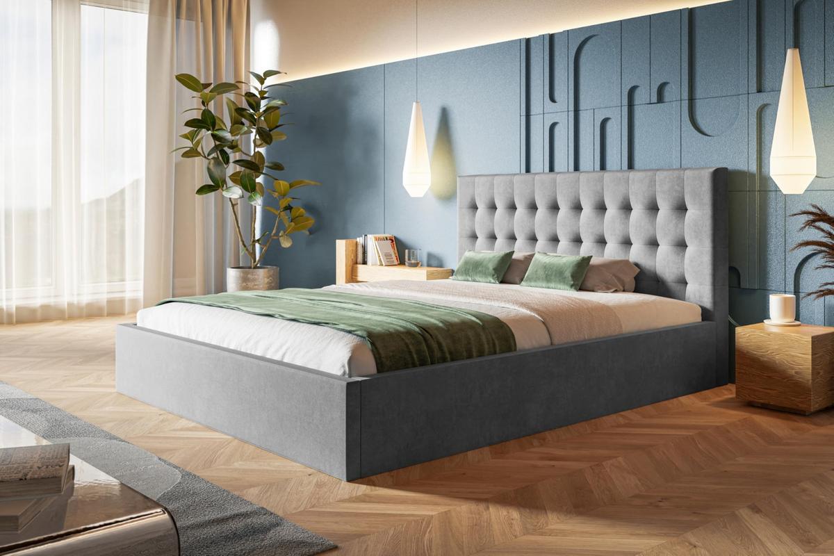 BETT 90x200 - Polsterbett mit Bettkasten und Metallrahmen - Modern Betten - Weicher Jasminstoff - Kollektion Rio, grau - Grau, Holz/Textil (90/200cm) - Alpi-Möbel