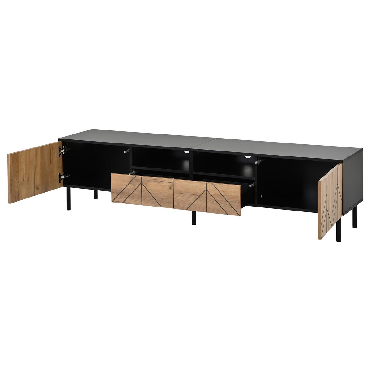 TV-LOWBOARD 180cm Schwarz & Holzoptik mit Türen & Schubladen - Naturfarben, Holzwerkstoff (180/45/40cm) - Urban Meuble