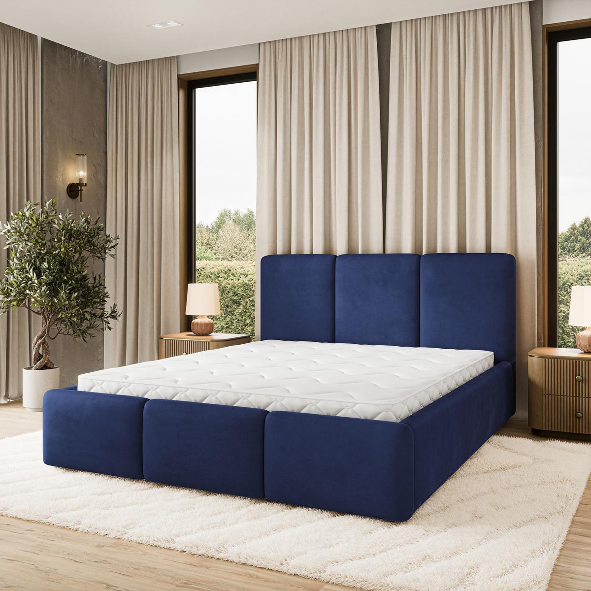 POLSTERBETT MORENA MGV 180x200 cm mit Bettkästen - Blau - Blau, Holz (180/200cm) - MASSENO
