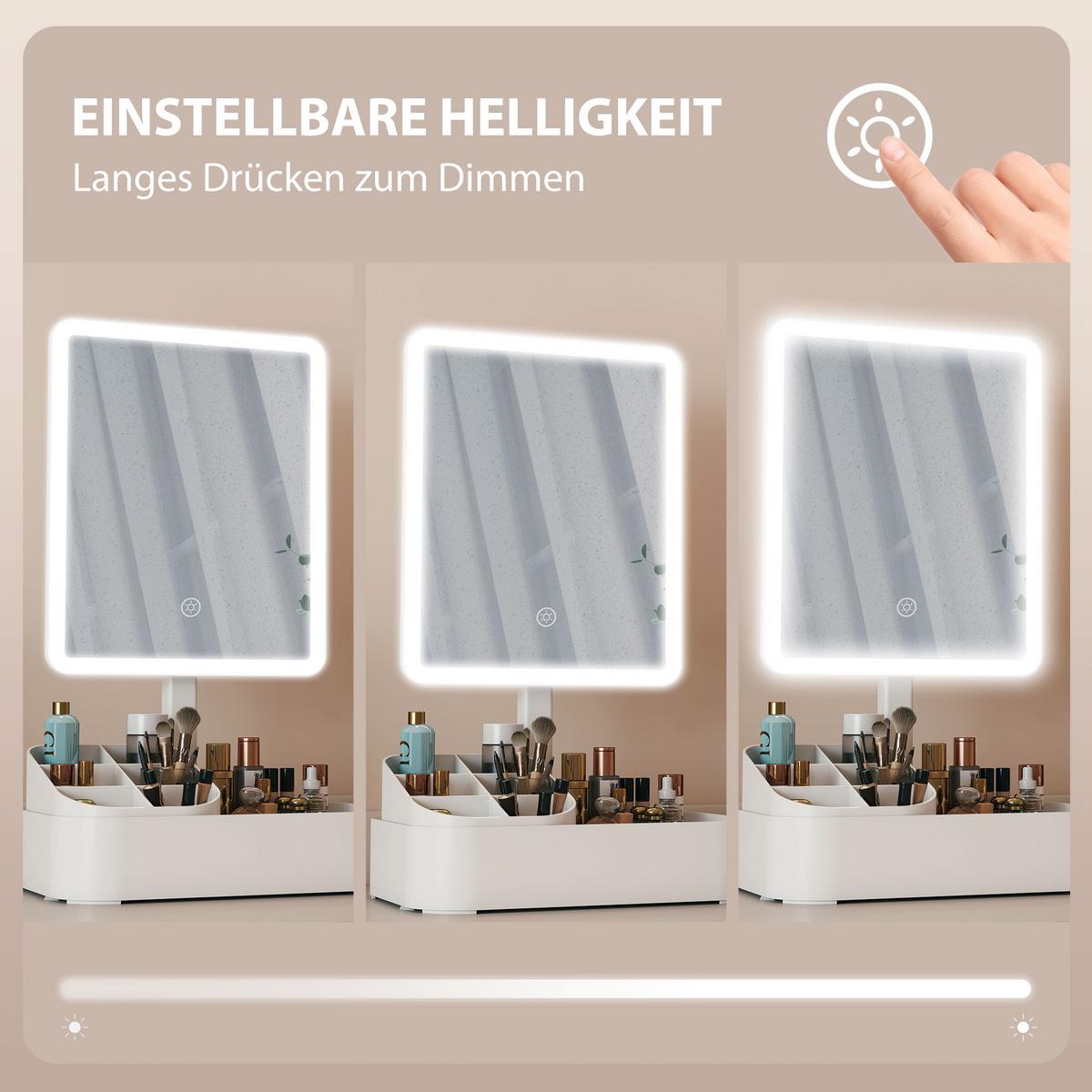 LED-SCHMINKSPIEGEL Kunststoff Glas Weiß - Weiß, Kunststoff (13.8/38/22cm) - HOMCOM