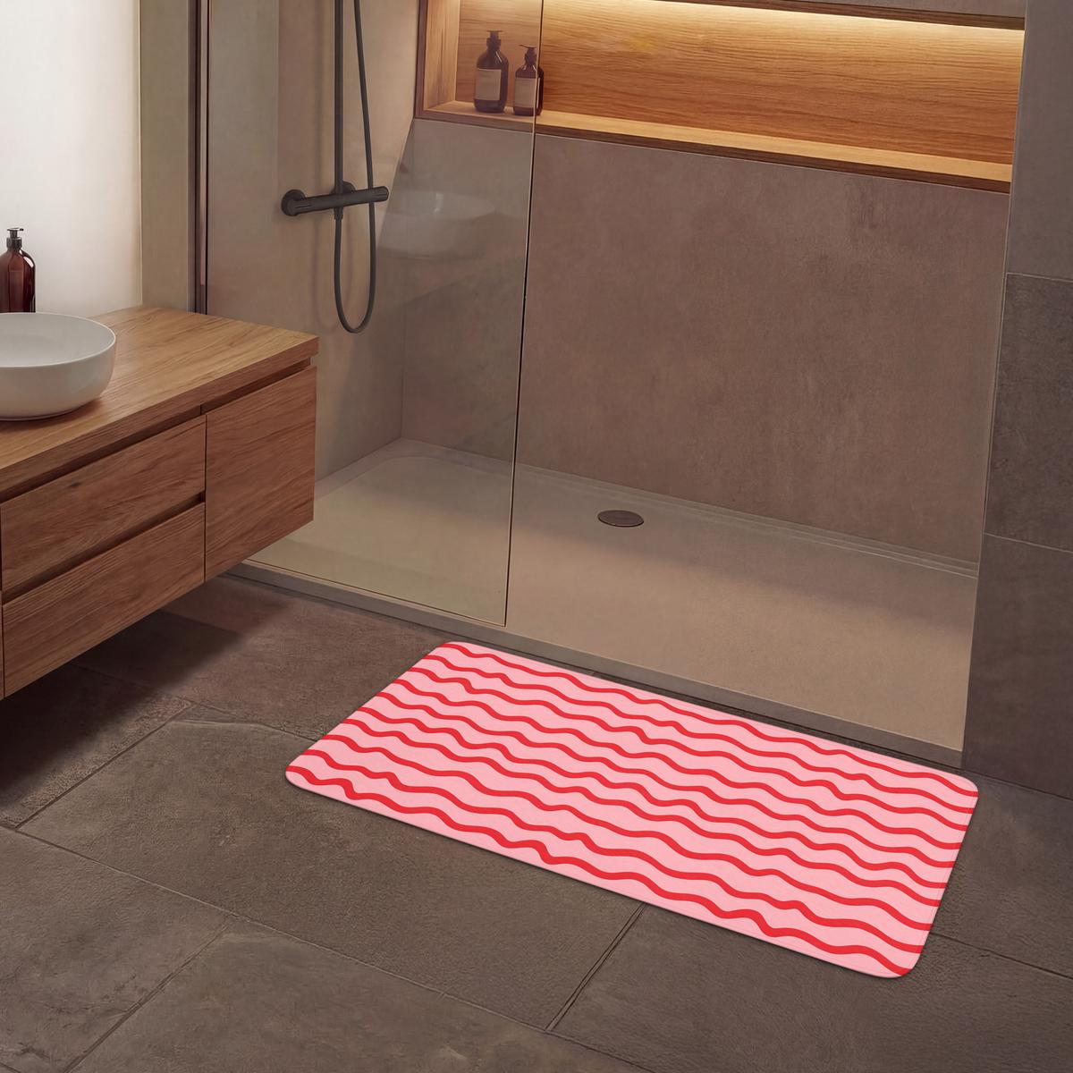 BADEMATTE Verspielt - Muster - Rot 120x60 cm - Rosa, Textil (120/60cm) - OnlyWow