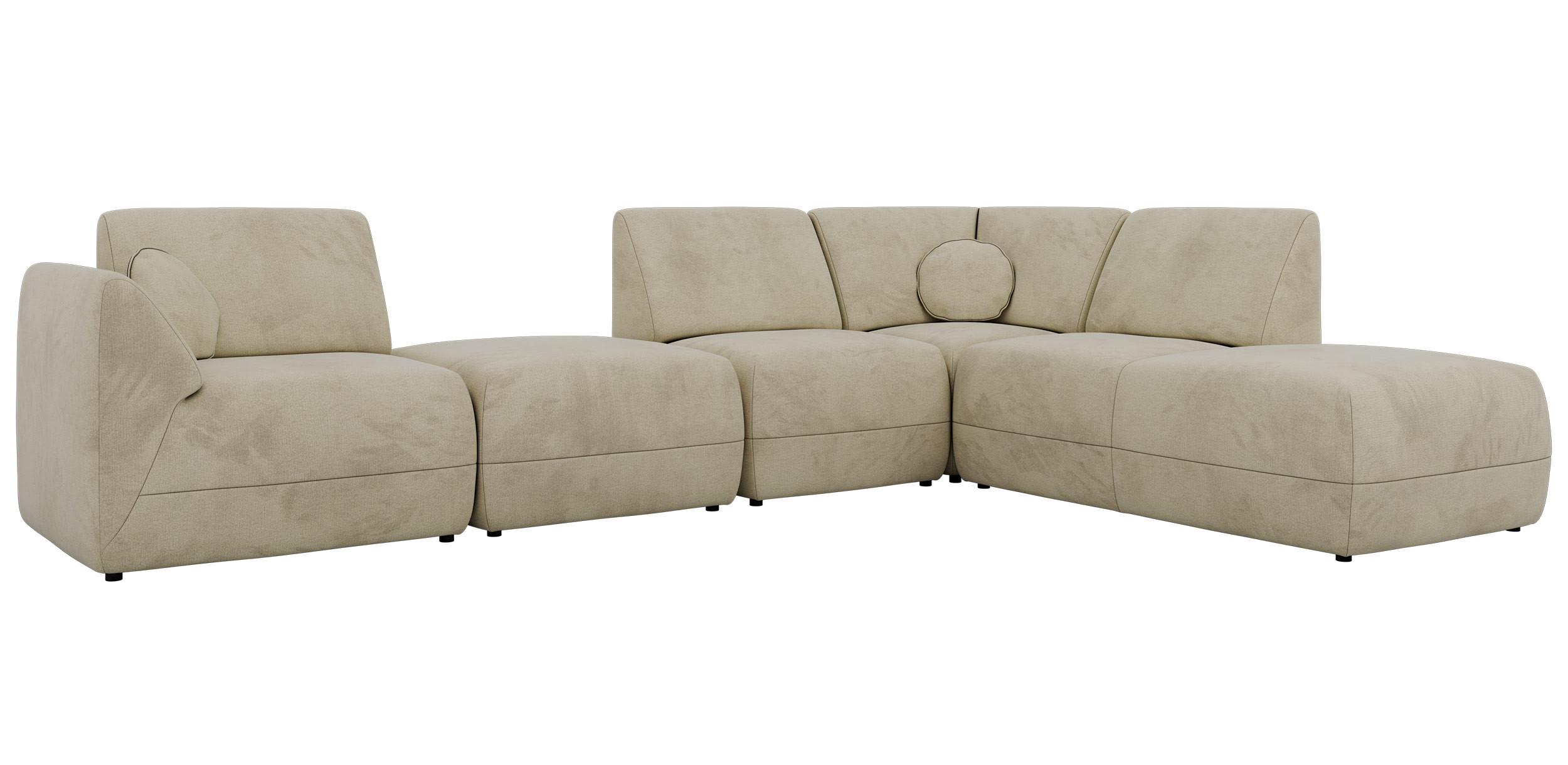 ECKSOFA NOARA 6M L Beige Velvet - Rechts - Beige/Schwarz, Kunststoff/Textil (355/244cm) - MKS