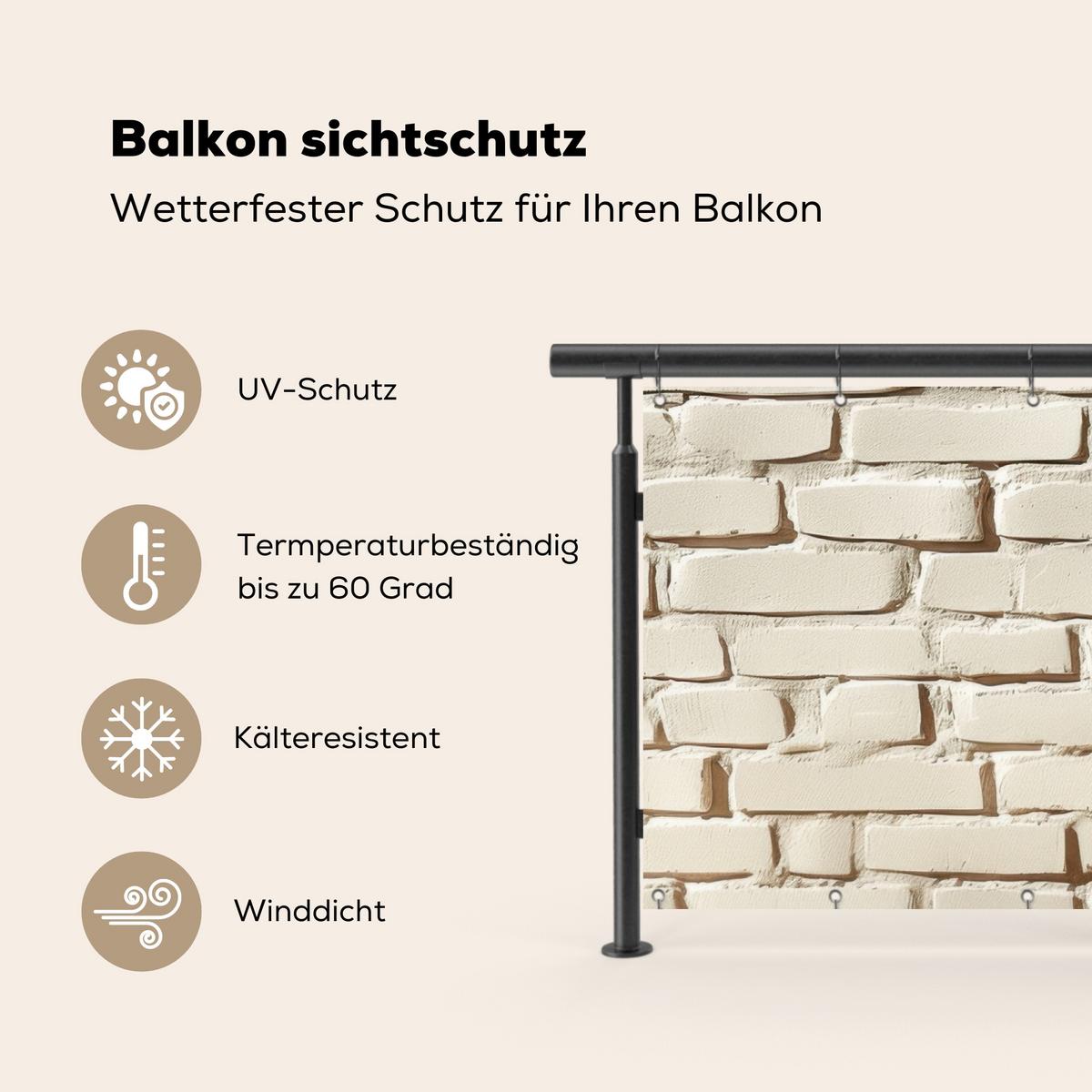 BALKON-SICHTSCHUTZ Ziegel - Wand - Licht - Weiß Witterungsbeständig 200x110 cm - Creme, Kunststoff (200/110cm) - MuchoWow
