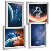 BILDER SET 4er Set - 50x50 cm & 40x60 cm Silberner Rahmen - Weltraum-Astronauten-Sterne - Silberfarben, Kunststoff (50/50cm) - TULUP