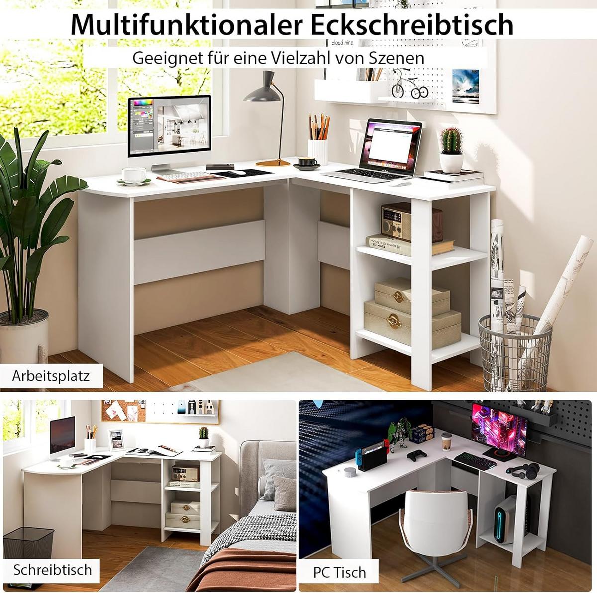 COMPUTERTISCH weiß - Weiß, Holzwerkstoff (130/130/74cm) - COSTWAY