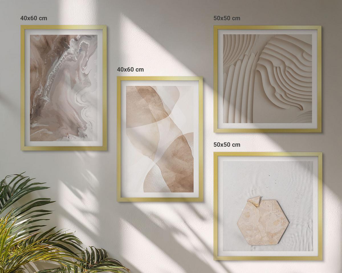 BILDER SET 4er Set - 50x50 cm & 40x60 cm Goldrahmen - Abstrakte bemalte Strukturen - Goldfarben, Kunststoff (50/50cm) - TULUP