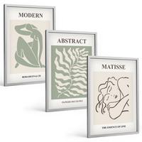 BILDER SET 3er Set - 40x60 cm Silberner Rahmen - Stilvolle grüne Gemälde mit Figuren - Silberfarben, Kunststoff (40/60cm) - TULUP