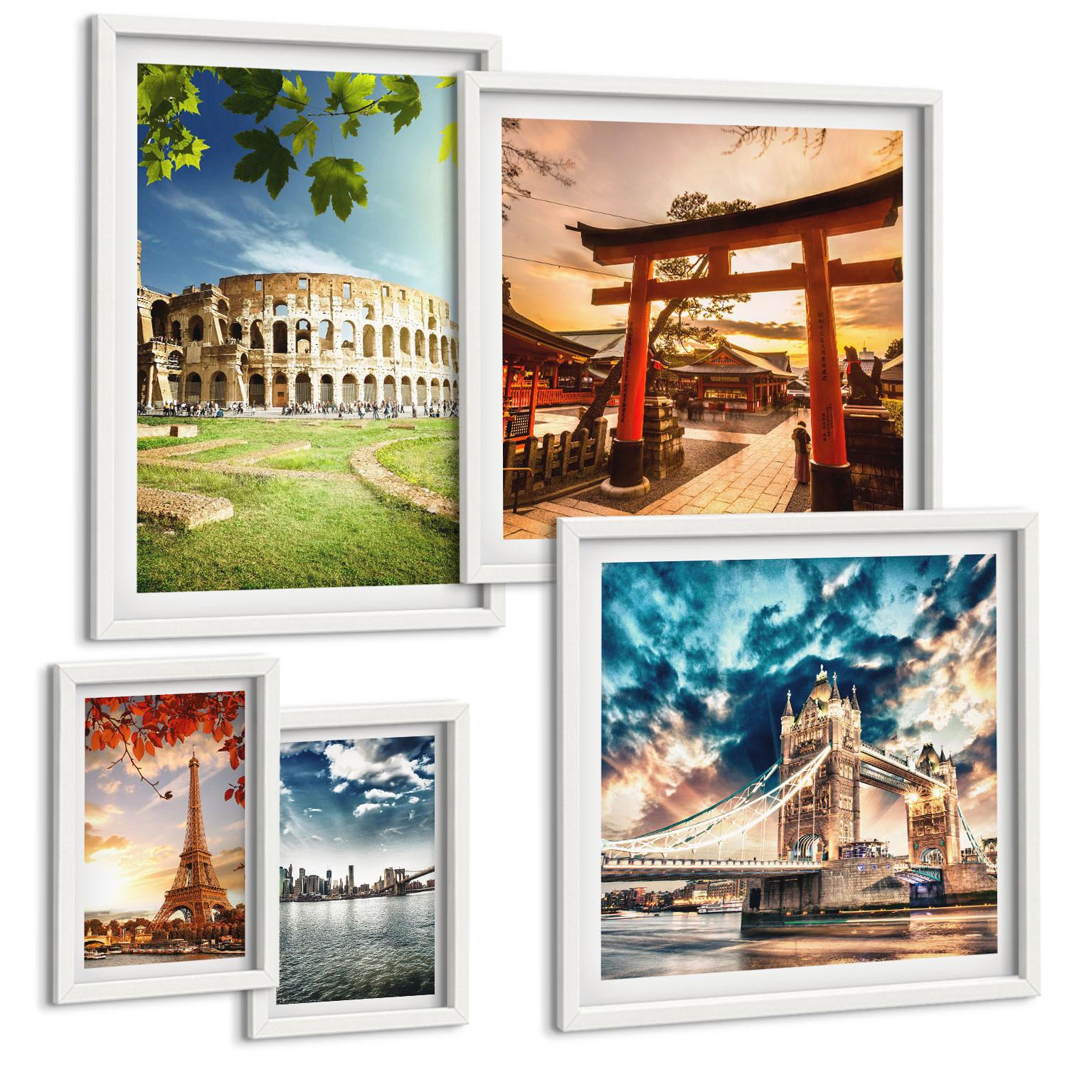 BILDER SET 5er Set - 50x50 cm & 20x30 cm & 40x60 cm Weißer Rahmen - Entspannende Zen-Steine für inneren Frieden - Weiß, Kunststoff (40/60cm) - TULUP