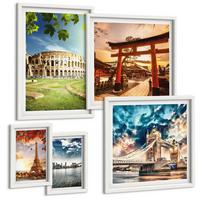 BILDER SET 5er Set - 50x50 cm & 20x30 cm & 40x60 cm Weißer Rahmen - Entspannende Zen-Steine für inneren Frieden - Weiß, Kunststoff (40/60cm) - TULUP