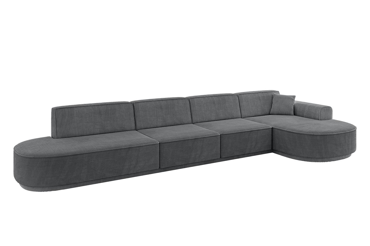 ECKSOFA Ottomane Rechts MARI-L3-v3 - 413x171x83 cm Dunkelgrau Cord - Dunkelgrau/Schwarz, Holzwerkstoff/Kunststoff (171/413cm) - ALTDECOR