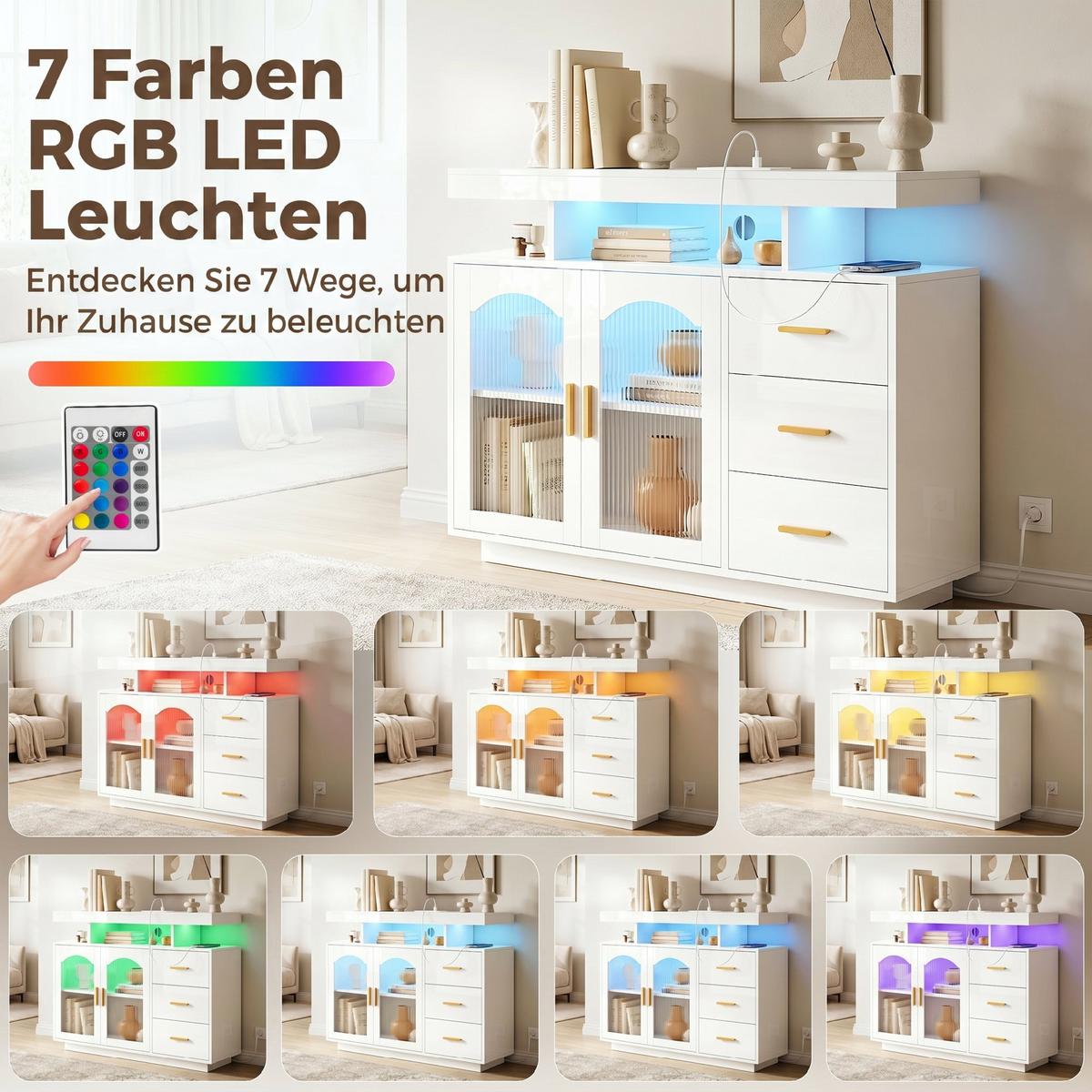 SIDEBOARD MDF Weiß - Weiß Hochglanz/Goldfarben, Holzwerkstoff/Metall (35/80/100cm) - HOMCOM