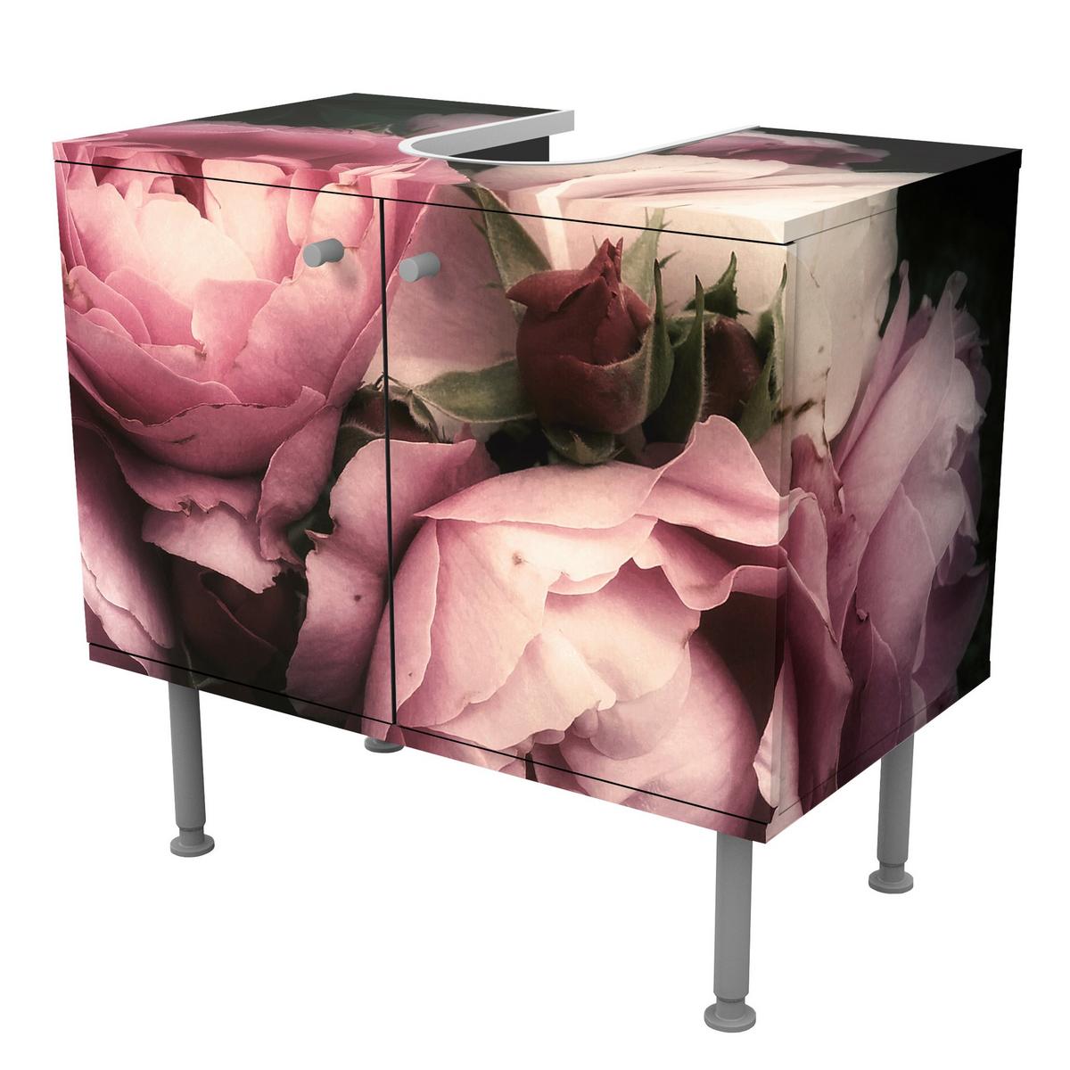 WASCHBECKENUNTERSCHRANK Pfingstrosen vor Schwarz Shabby 60/55/35 cm - Rosa, Holzwerkstoff (60/55/35cm) - Bilderwelten