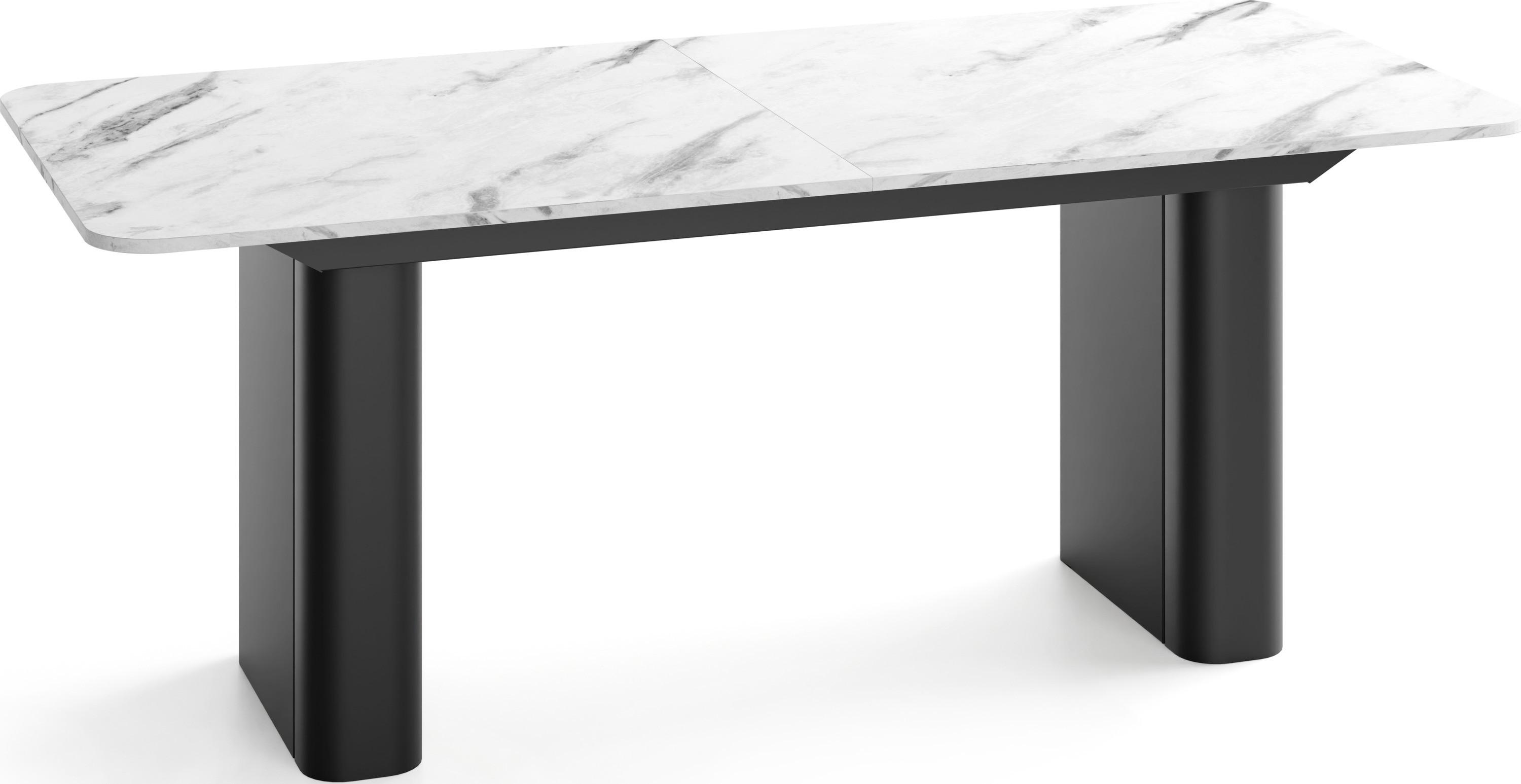 ESSTISCH Riven rechteckig ausziehbar verlängerbar mit Butterfly-Auszug, Marmor Weiß 200-296/90/76 cm - Ecru/Schwarz, Holzwerkstoff/Metall (90/296/76cm) - WFL GROUP
