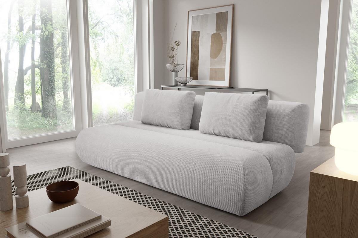 BETTSOFA ATOMO Hellgrau Velours-Stoff mit Schlaffunktion - Hellgrau, Holz (217/82/134cm) - MASSENO