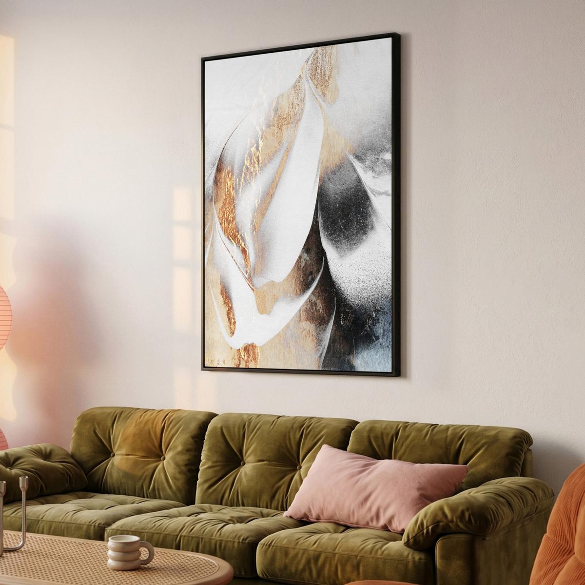 LEINWAND Bilder mit Rahmen - Luxus - Abstrakt - Gold - Weiß - 80x120 - Goldfarben, Textil (80/120cm) - MuchoWow