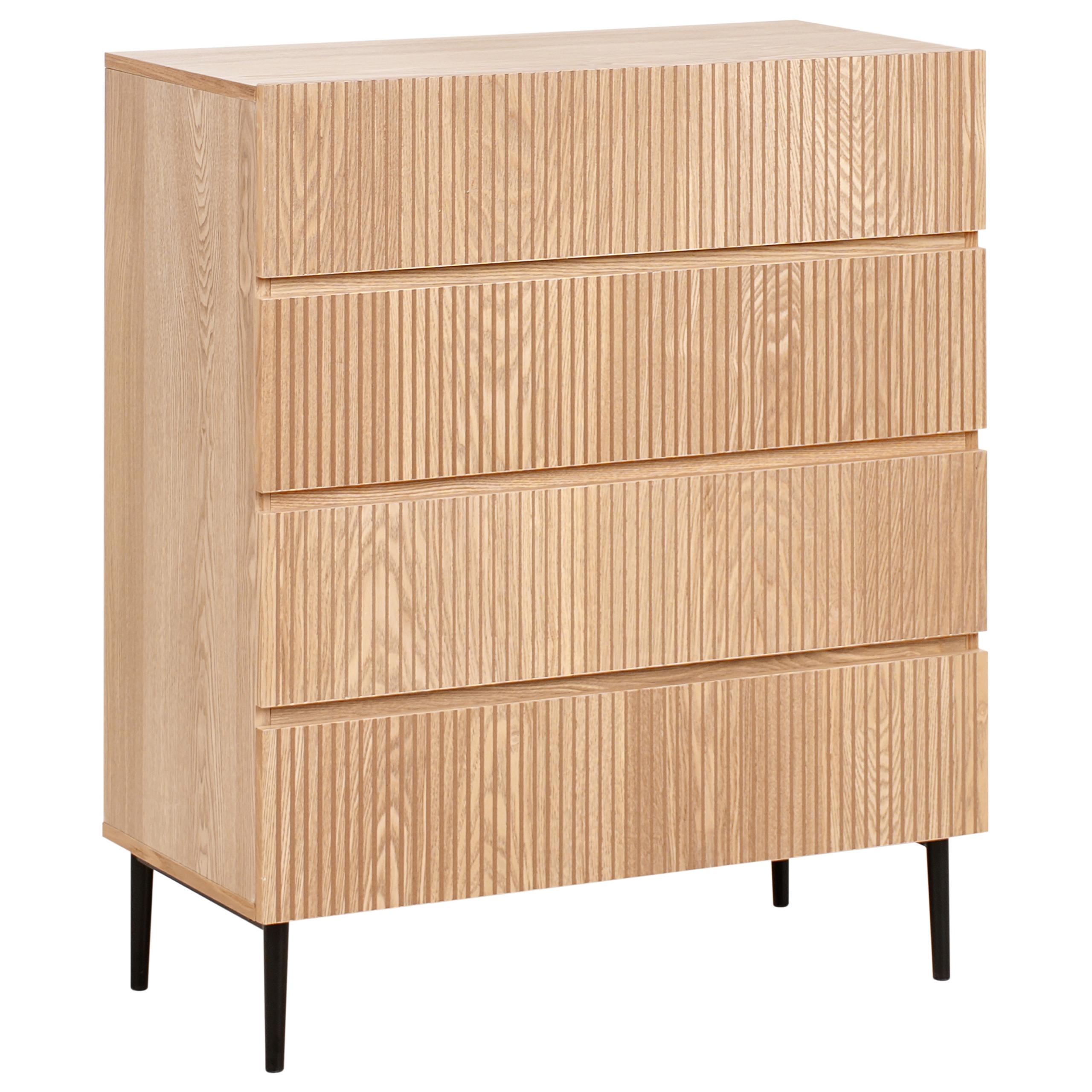 KOMMODE mit 4 Schubladen Naturfarbene Esche Blythe - Schwarz/Braun, Holzwerkstoff (80/95/40cm) - Beliani