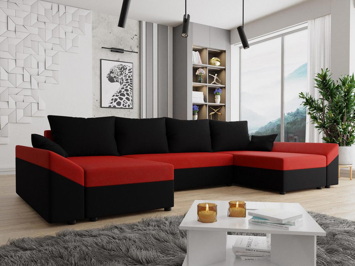 WOHNLANDSCHAFT Dante U - Rot/Schwarz, Holz/Kunststoff (310/82/140cm) - MIRJAN24