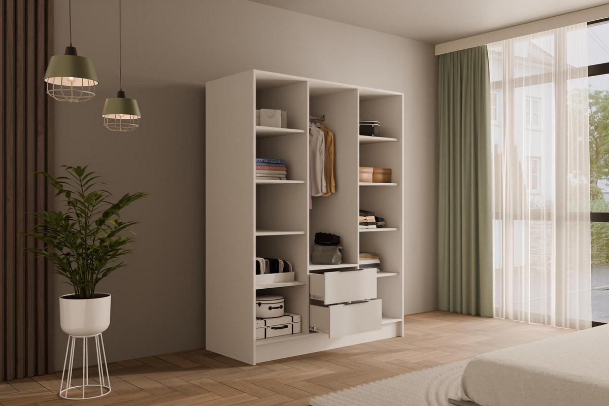 KLEIDERSCHRANK mit Flügeltüren KOLIN 150x200cm Weiß / Weiß - Weiß, Holzwerkstoff (150/200/51cm) - ALTDECOR
