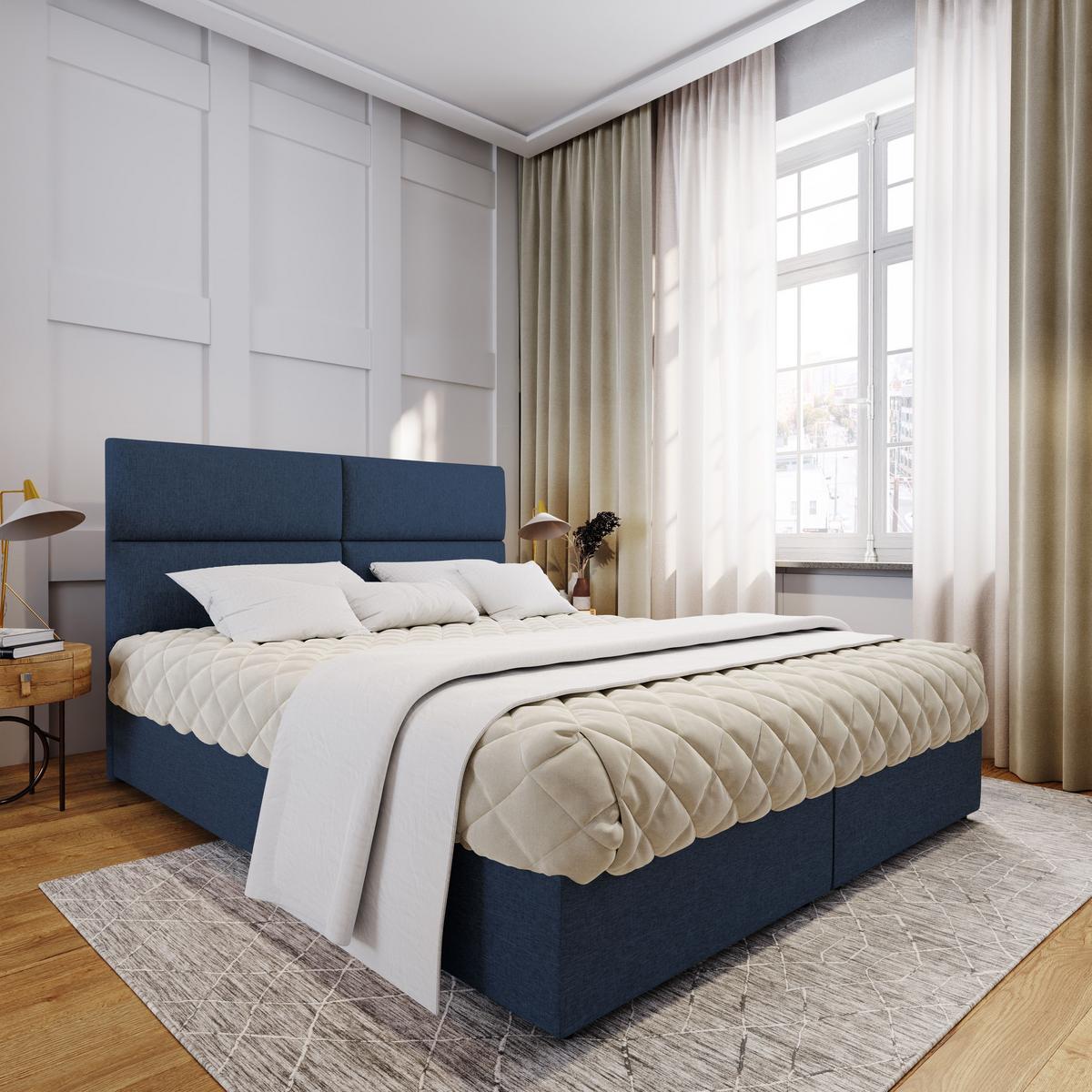 BOXBETT LONIS 140x200 cm mit Matratze und Topper - Blau - Blau, Holz (140/200cm) - MASSENO