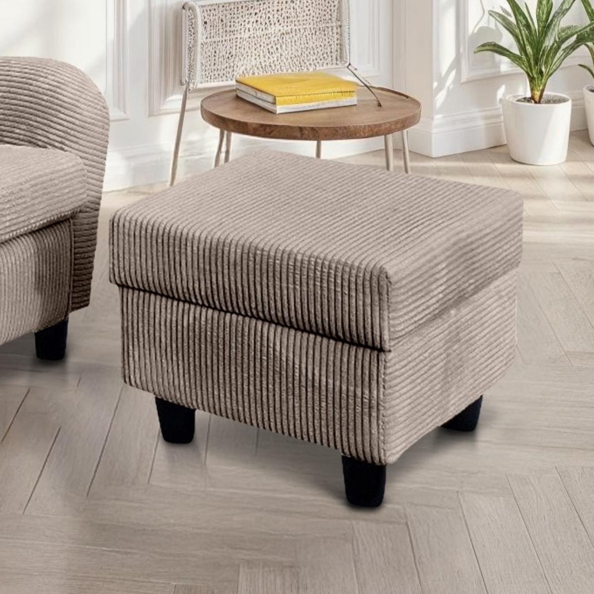 OHRENSESSEL mit HOCKER, hoher Sitzkomfort durch Wellenunterfederung B90/H98/T76 cm, Cord Taupe / 18020 - Schwarz/Braun, Holz/Textil (90/98/76cm) - luma-home