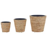BLUMENTOPF 3er-Set Wasserhyazinthe natürlich rund 49-35/37-26/29-21 cm Plaka - Beige/Schwarz, Naturmaterialien (47cm) - Beliani