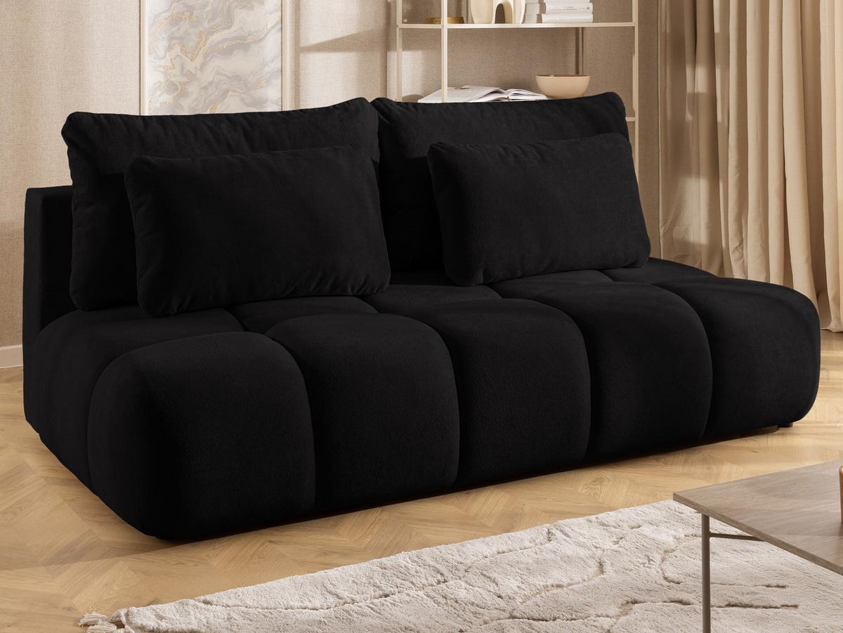 SCHLAFSOFA Belluno aus hochwertigem Schwarz Plüschstoff mit Bettkasten und tiefen Steppungen in Bubble-Optik - Schwarz, Holz/Kunststoff (205/87/105cm) - S-Style