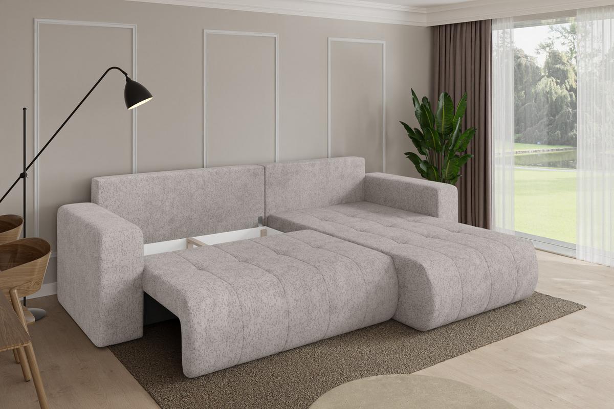 ECKSOFA mit Schlaffunktion Ottomane Rechts MILA-L 277x194x86 Hellgrau Velours - Hellgrau/Schwarz, Holzwerkstoff/Kunststoff (277/194cm) - ALTDECOR