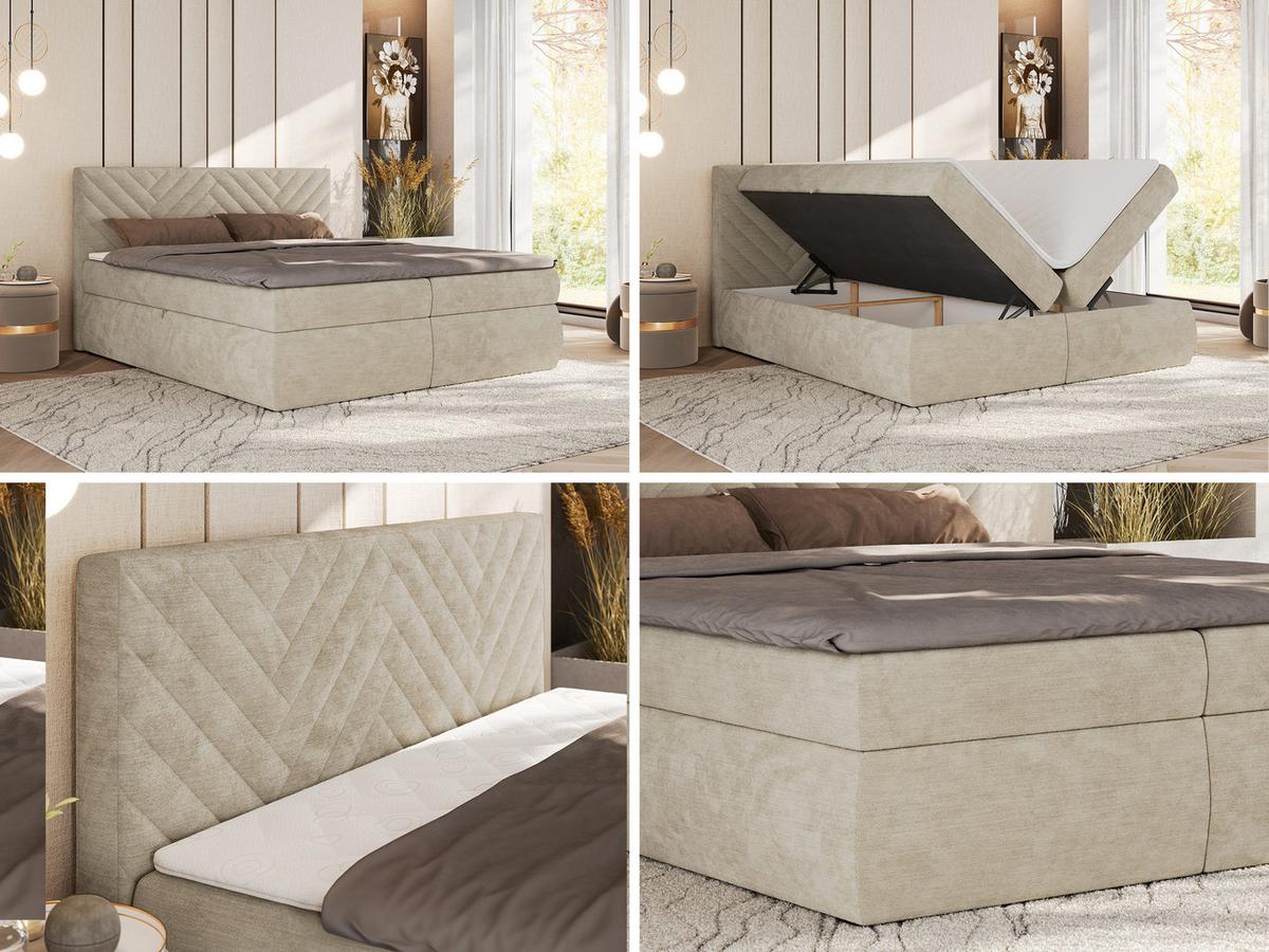 BOXBETT AVERTA 160/200 - Beige Schenille glatt - H4 - Beige, Textil (160/200cm) - MKS
