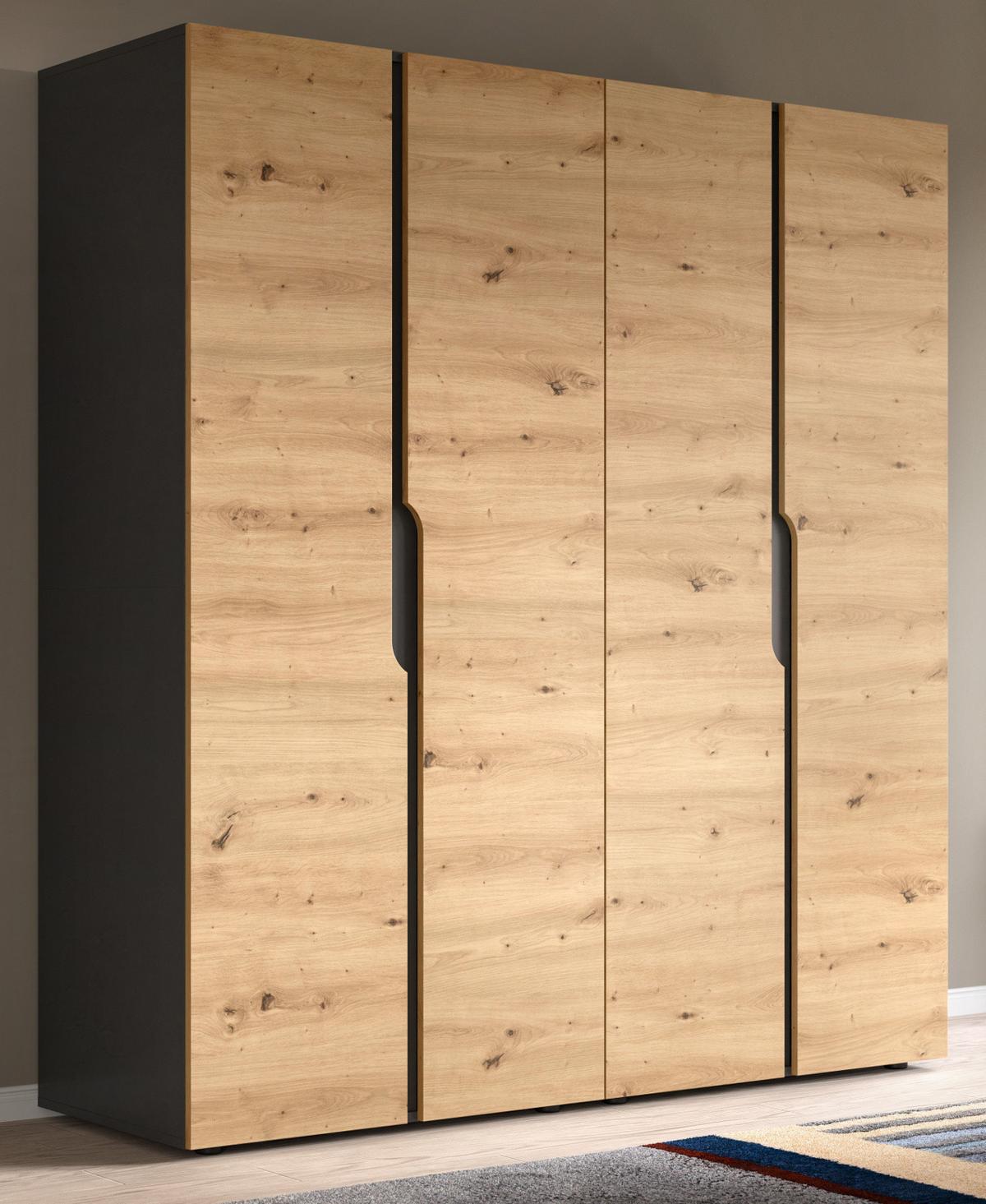 KLEIDERSCHRANK Eiche Artisan, grau 162 x 176 cm, Drehtürenschrank 4-türig - Schwarz/Eiche Artisan, Holzwerkstoff/Kunststoff (162/176/51cm) - Inn.Furn